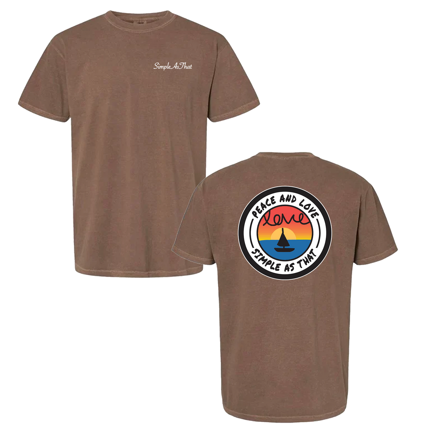 Simple As That Peace and Love T-Shirt – 100% cotton, 6.1 oz heavyweight tee with a playful, creative design featuring kid-style drawings. Perfect for casual wear, beach days, sporting events, and layered streetwear outfits.